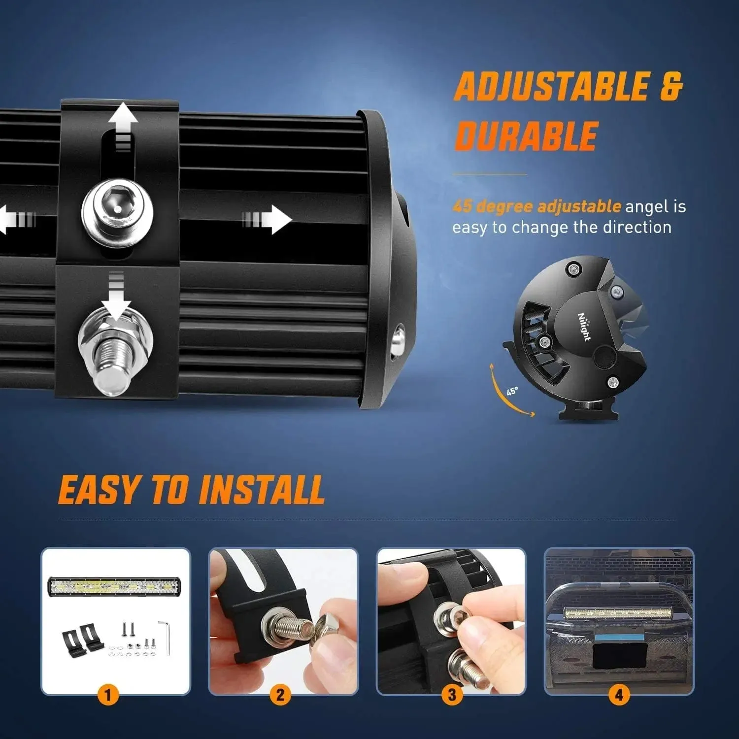 20 Inch 420W 42000LM Triple Row Spot Flood LED Light Bar | Horizontal Bar Clamp Mount | 16AWG Wire 3Pin Switch