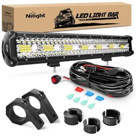 20 Inch 420W 42000LM Triple Row Spot Flood LED Light Bar | Horizontal Bar Clamp Mount | 16AWG Wire 3Pin Switch