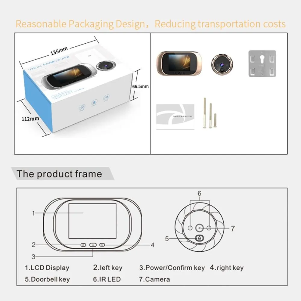 2.8" LCD Screen Cat Eye Doorbell | With Night Vision | Silver