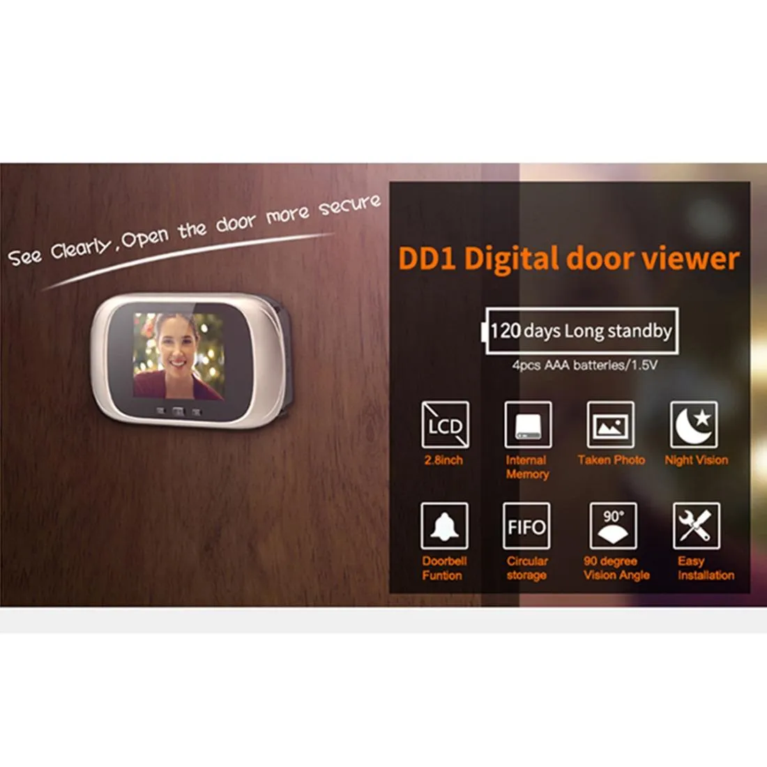2.8" LCD Screen Cat Eye Doorbell | With Night Vision | Silver