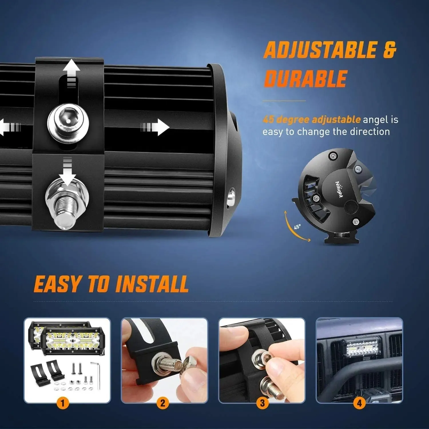 6.5 Inch 120W Triple Row Spot Flood LED Light Bars (Pair) | Horizontal Bar Tube Clamp | 16AWG Wire 3Pin Switch