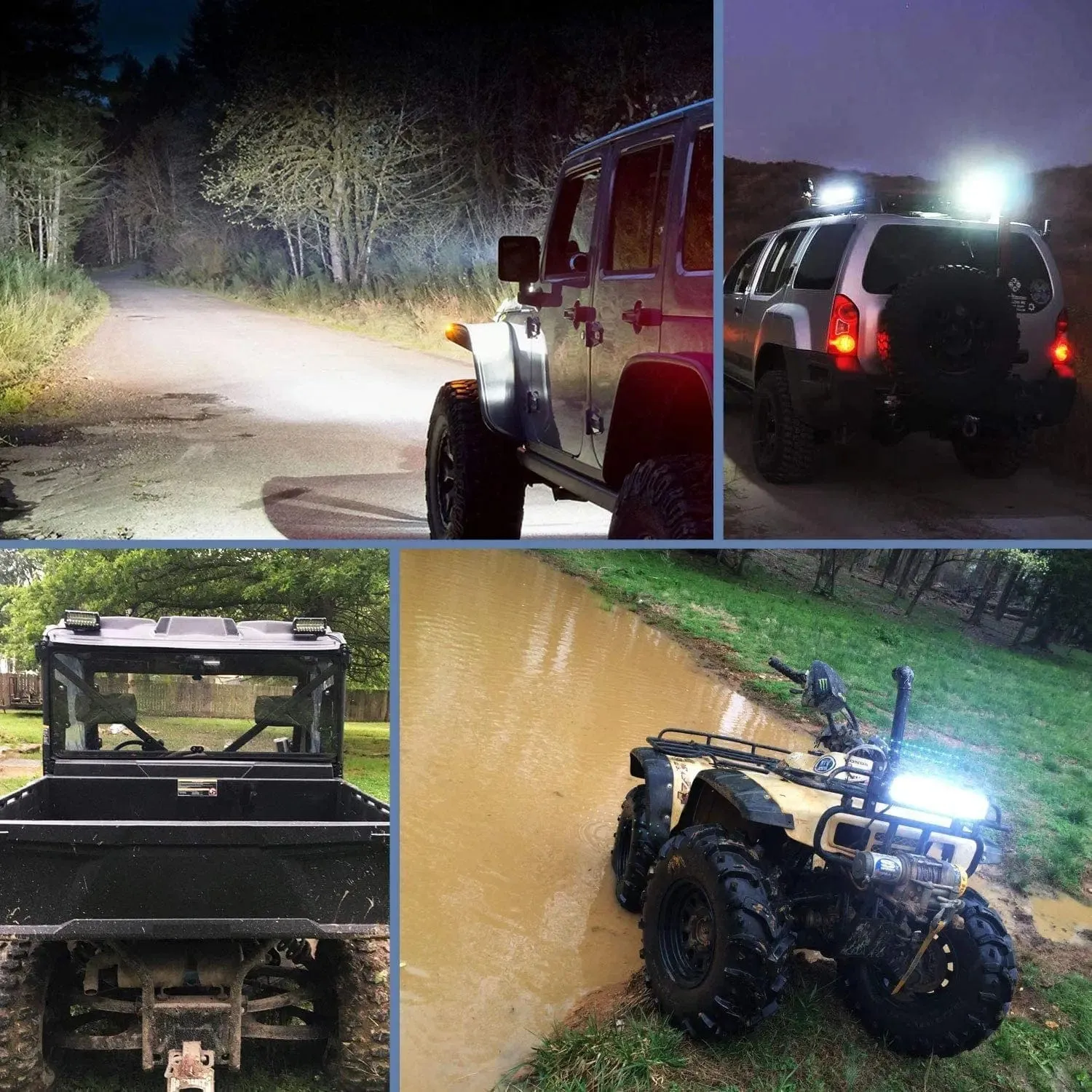 6.5 Inch 120W Triple Row Spot Flood LED Light Bars (Pair) | Horizontal Bar Tube Clamp | 16AWG Wire 3Pin Switch