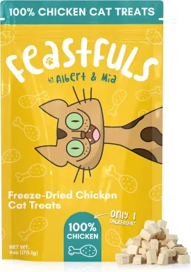 ALBERT & MIA Feastfuls Freeze Dried Cat Treats - 100% Chicken Breast, Only 1 Ingredient, Soft on Sensitive Teeth, High in Protein, Extra Tasty, Great for Training Cats, Made in USA (6oz)