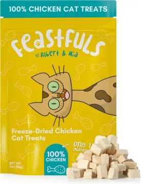 ALBERT & MIA Feastfuls Freeze Dried Cat Treats - 100% Chicken Breast, Soft, High in Protein, Extra Tasty, Great for Training Cats (3oz)