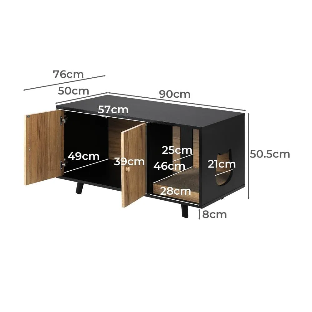 Alopet Cat Litter Box Enclosure Wooden Side Table Storage Cabinet W/ Scratcher