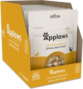 Applaws Natural Cat Treats, Limited Ingredient Freeze-Dried Cat Treats, 100% Protein, Healthy & Nutritious, Grain-Free, Single-Ingredient Cat Treats, Chicken Freeze Dried Cat Treats (8 x 1.0oz Bag)