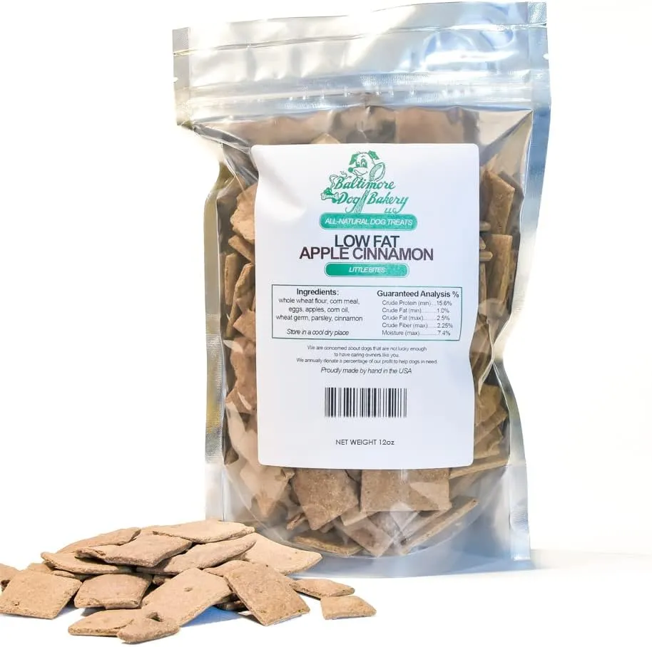  Apple Cinnamon Low Fat All-Natural Dog Treats, 12oz Resealable Bag, Healthy Dog Training Treats, Dog Biscuits, Healthy Dog Cookies, Hand Made in The USA