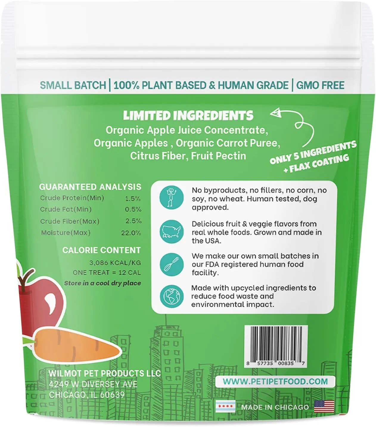 Apples Carrots Plant-Based Fruit Dog Treats - Carrot and Apple Soft & Chewy Treats - Healthy Vegetarian, Vegan Dog Treats with Organic Ingredients - Low-Protein, Hypoallergenic, Gluten-Free