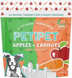Apples Carrots Plant-Based Fruit Dog Treats - Carrot and Apple Soft & Chewy Treats - Healthy Vegetarian, Vegan Dog Treats with Organic Ingredients - Low-Protein, Hypoallergenic, Gluten-Free