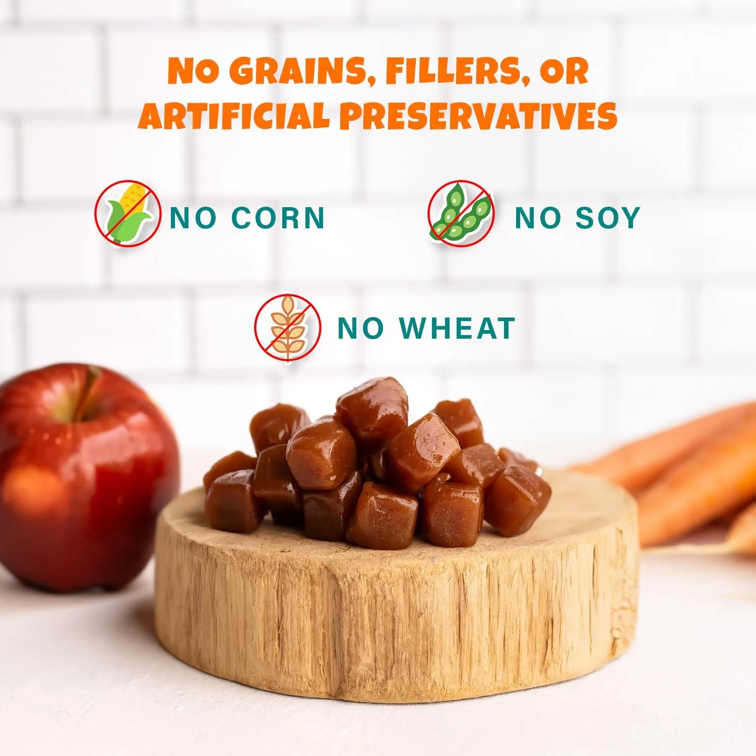 Apples Carrots Plant-Based Fruit Dog Treats - Carrot and Apple Soft & Chewy Treats - Healthy Vegetarian, Vegan Dog Treats with Organic Ingredients - Low-Protein, Hypoallergenic, Gluten-Free