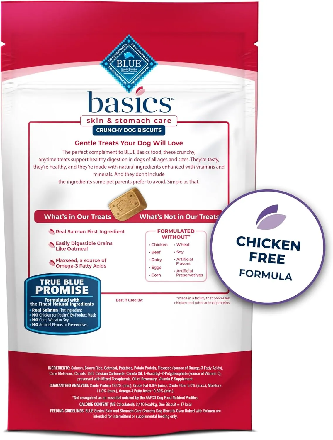 Blue Buffalo Basics Crunchy Dog Biscuits for Skin & Stomach Care, Limited Ingredient Diet Dog Treats, Salmon & Potato Recipe, 6-oz. Bag (Pack of 2)