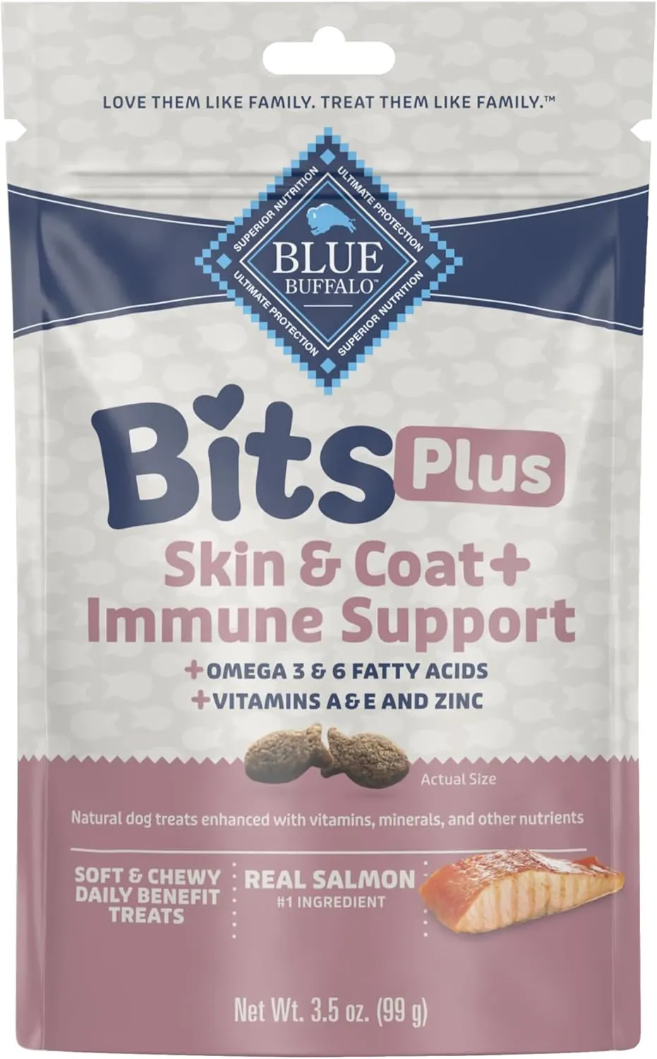 Blue Buffalo Blue Bits Plus Skin & Coat and Immune Support Dog Treats, Salmon, 3.5-oz. Bag