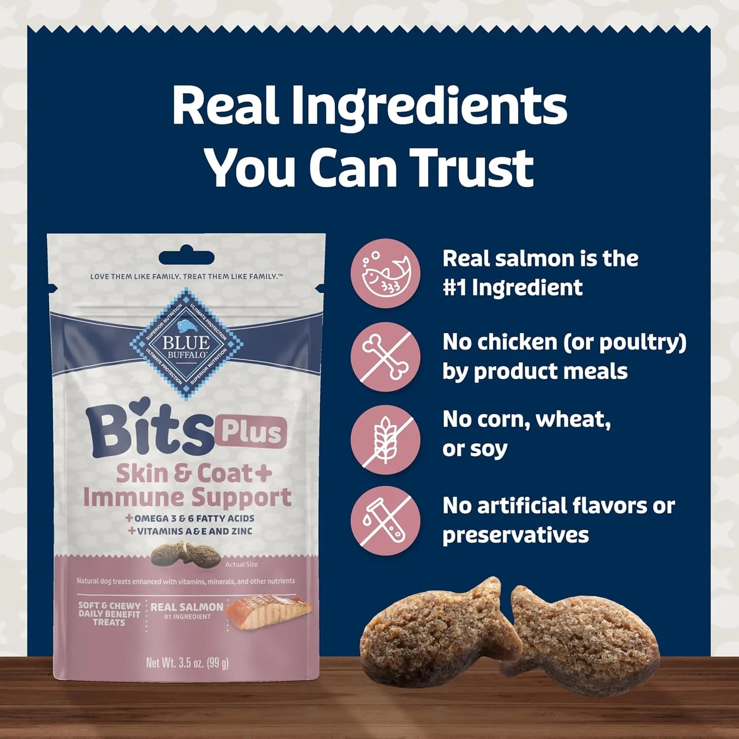 Blue Buffalo Blue Bits Plus Skin & Coat and Immune Support Dog Treats, Salmon, 3.5-oz. Bag