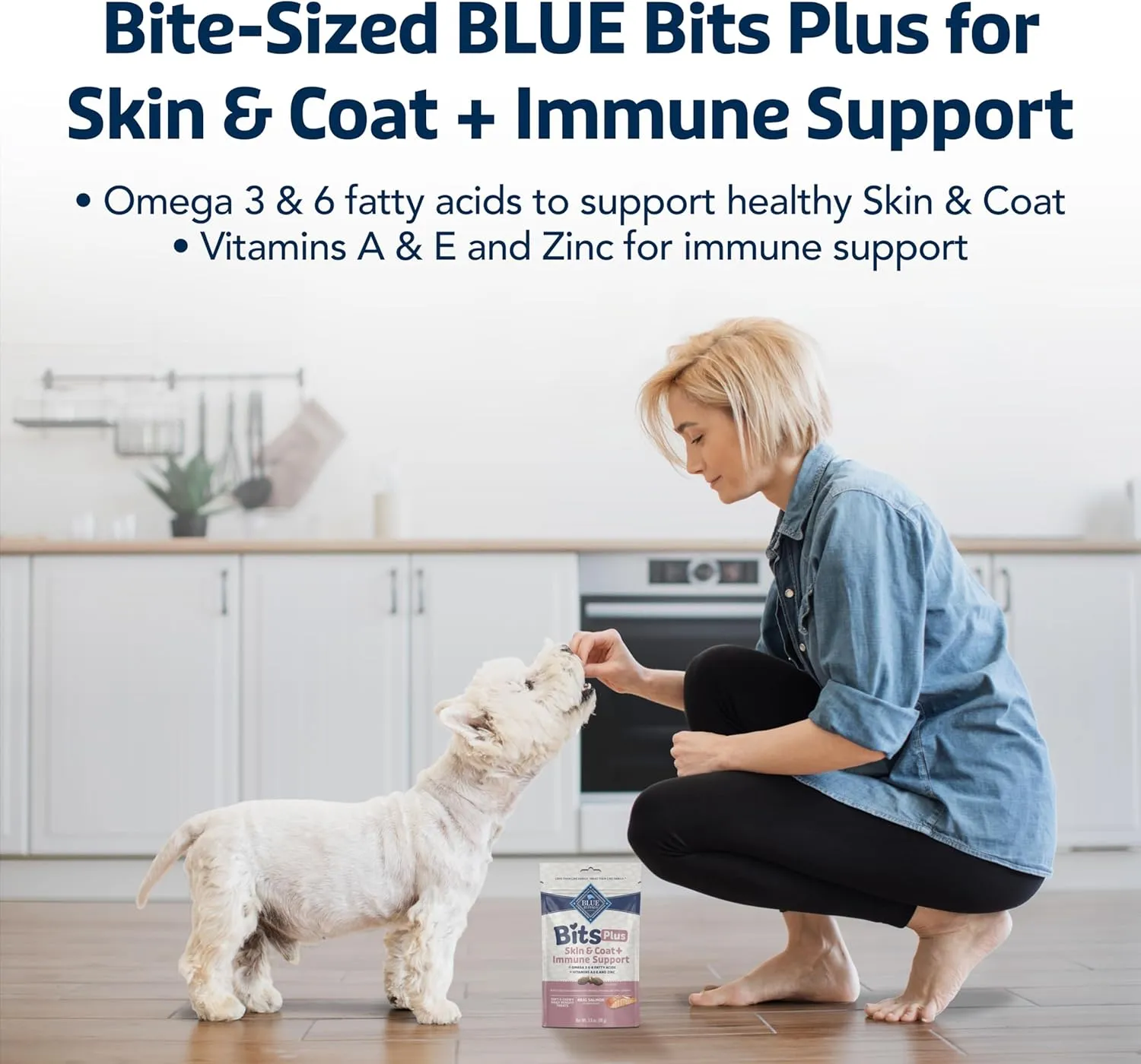 Blue Buffalo Blue Bits Plus Skin & Coat and Immune Support Dog Treats, Salmon, 3.5-oz. Bag