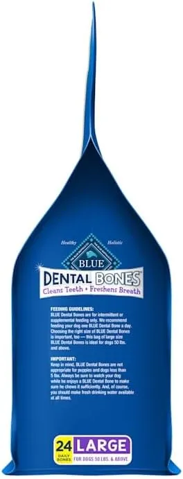 Blue Buffalo Dental Bones Large Natural Dental Chew Dog Treats Bag Jumbo Pack