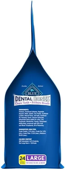 Blue Buffalo Dental Bones Large Natural Dental Chew Dog Treats Bag Jumbo Pack