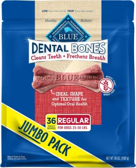 Blue Buffalo Dental Bones Regular Natural Dental Chew Dog Treats Bag Jumbo Pack, 36oz. Bag