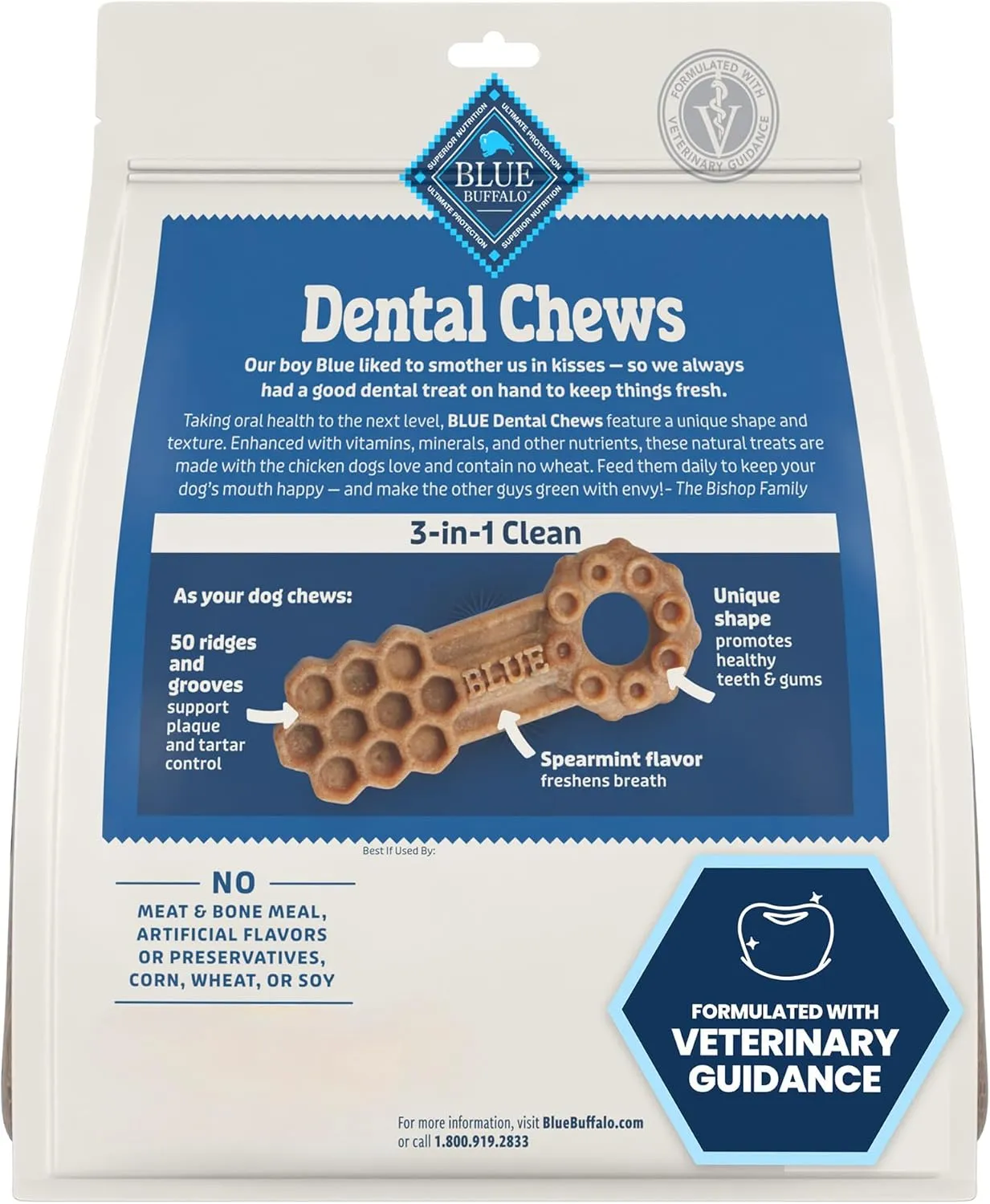 Blue Buffalo Dental Chews Large Natural Dog Treats, Chicken & Spearmint 11-oz Bag (7 Count)