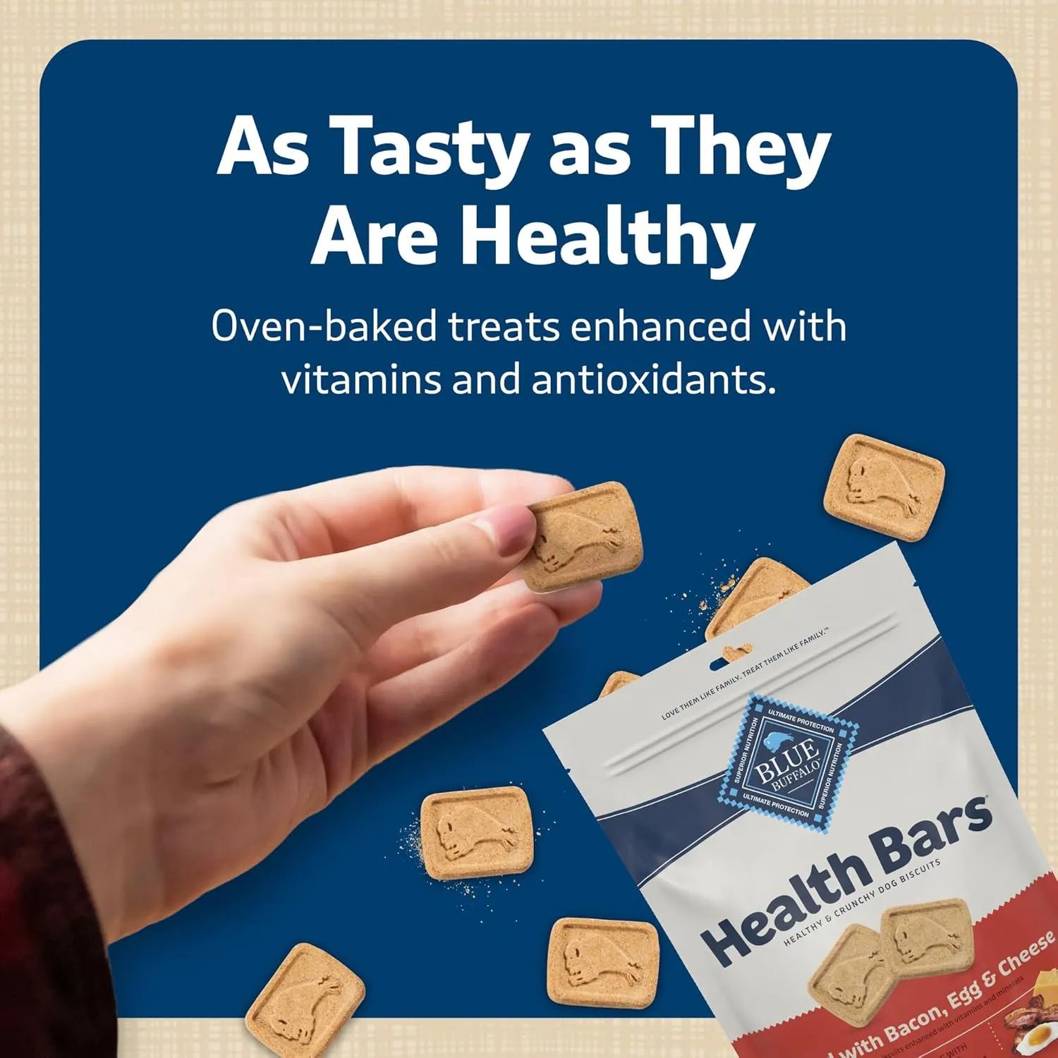 Blue Buffalo Health Bars Crunchy Dog Biscuits, Variety Pack, Bacon, Egg & Cheese, Apple & Yogurt, Pumpkin & Cinnamon, 16-oz Bags