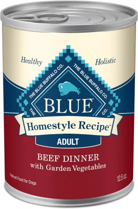 Blue Buffalo Homestyle Recipe Adult Wet Dog Food, Made with Natural Ingredients, Beef Dinner With Garden Vegetables, 12.5-oz Cans (12 Count)