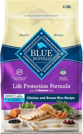 Blue Buffalo Life Protection Formula Toy Breed Adult Dry Dog Food, Supports High Energy Needs, Made with Natural Ingredients, Chicken & Brown Rice Recipe, 4-lb Bag