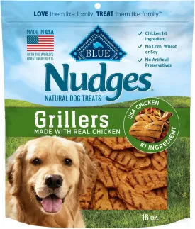 Blue Buffalo Nudges Grillers Natural Dog Treats, Made in the USA with Real Chicken, 16-oz Bag