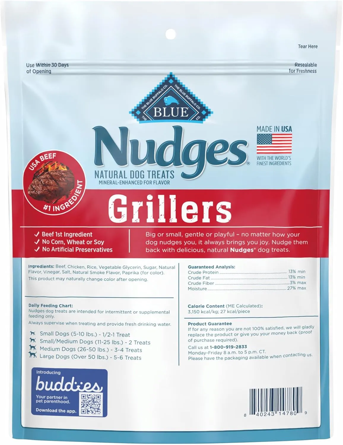 Blue Buffalo Nudges Grillers Natural Dog Treats, Steak, 10oz