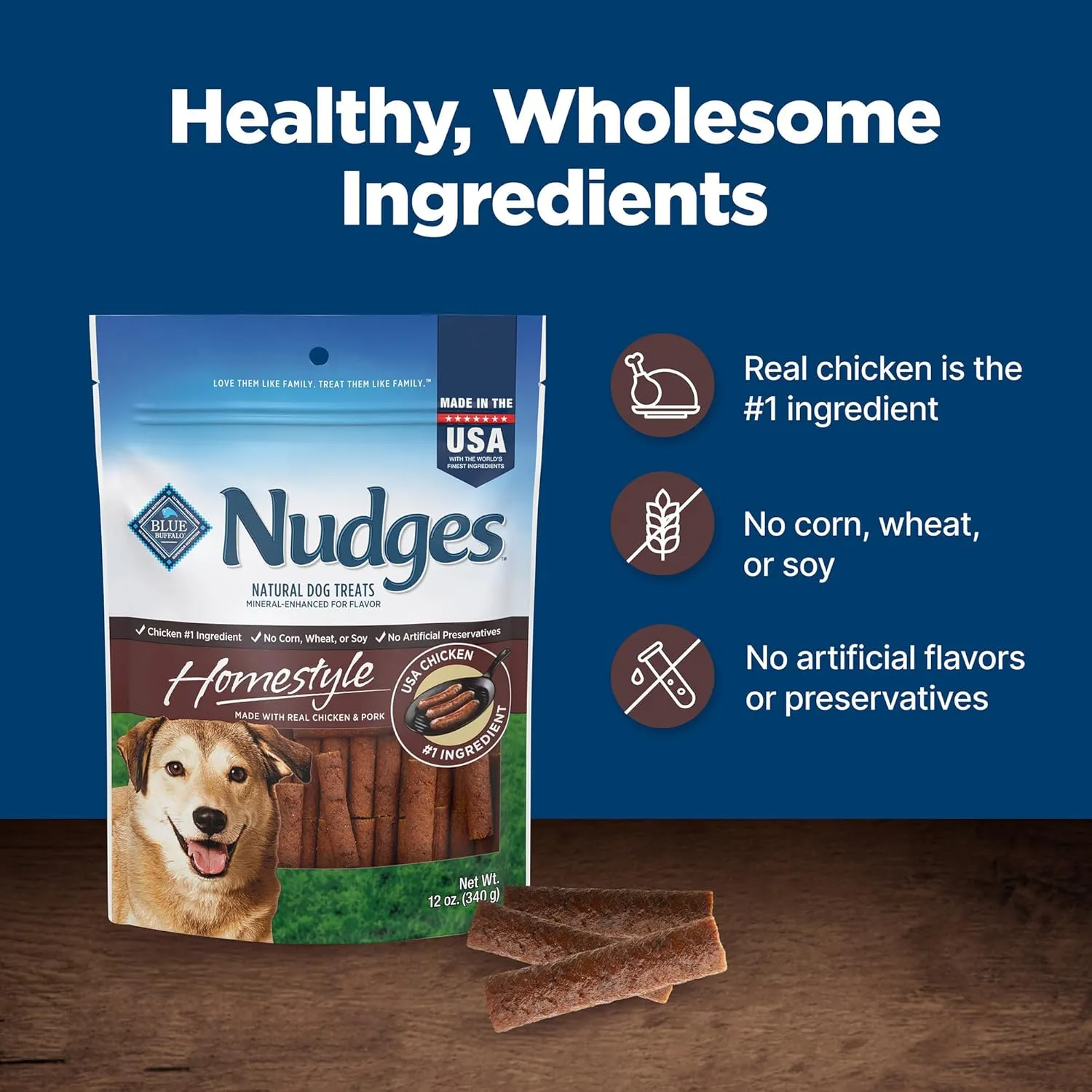 Blue Buffalo Nudges Homestyle Natural Dog Treats, Chicken and Pork, 12oz Bag