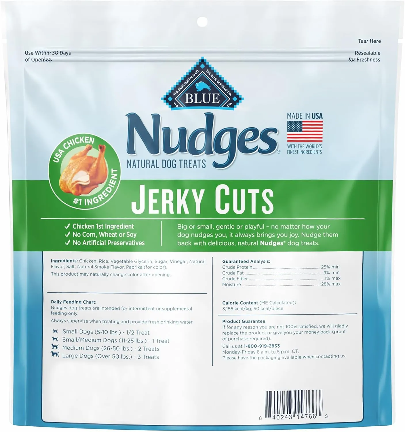Blue Buffalo Nudges Jerky Bites Dog Treats, Made in the USA with Natural Ingredients, Bite-Sized Pieces, Chicken, 16-oz Bag