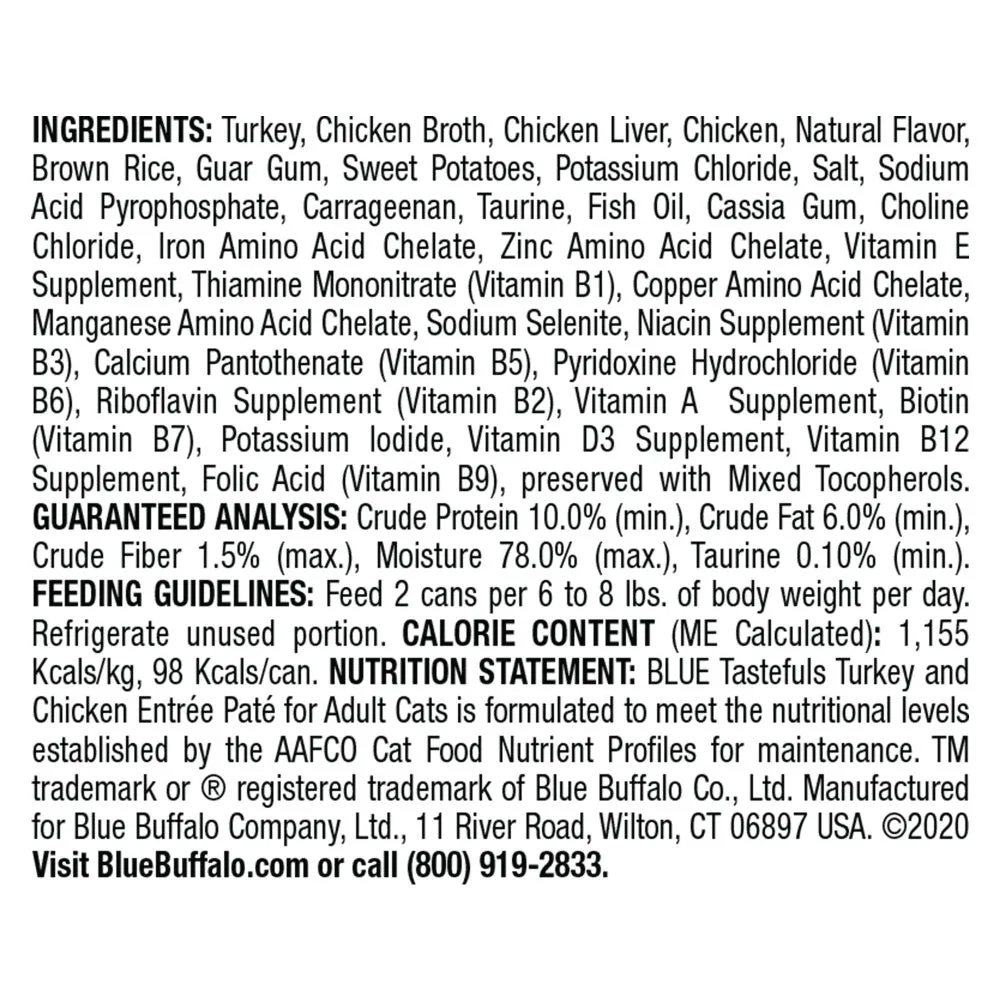 Blue Buffalo Tastefuls Natural Pate Turkey & Chicken Entree Wet Cat Food
