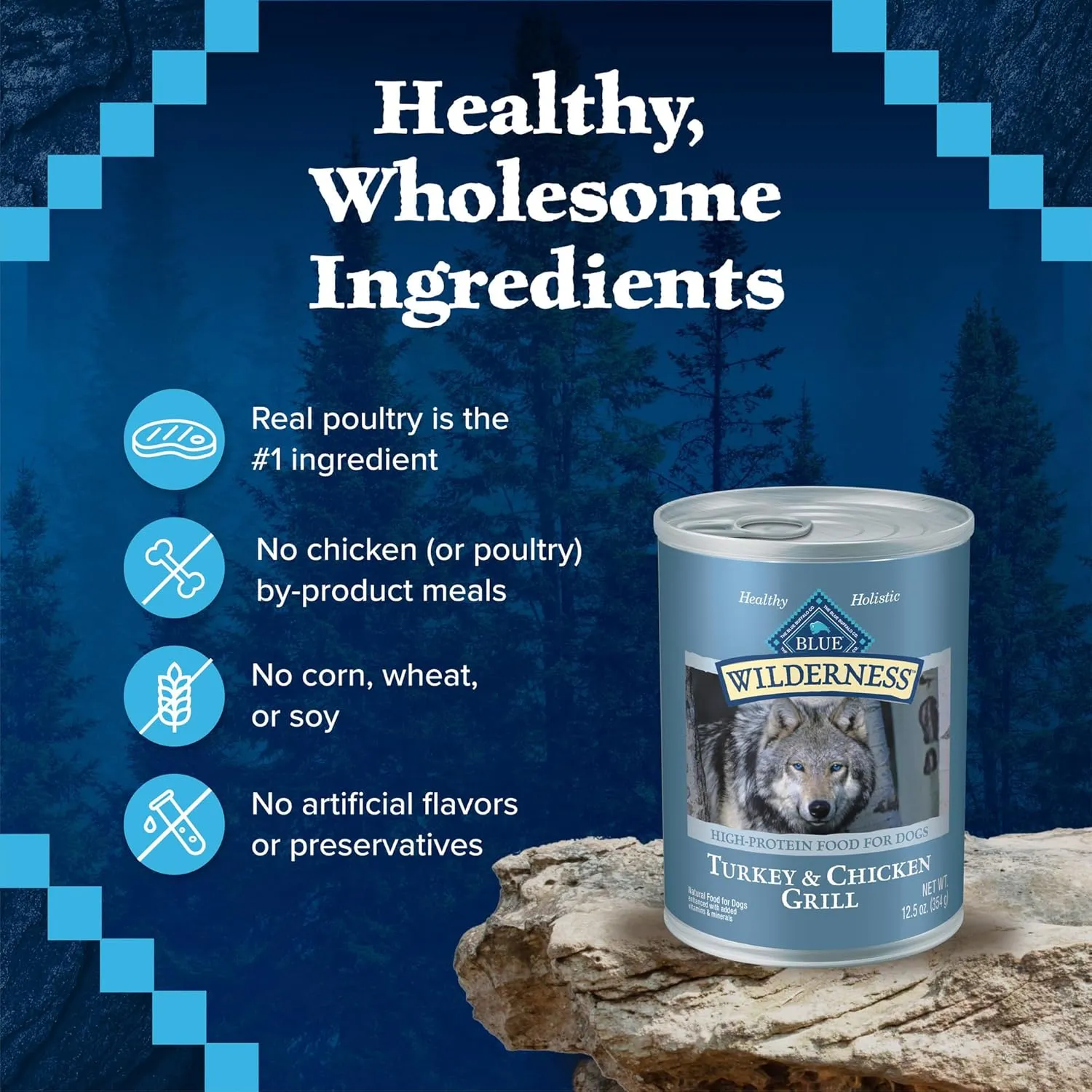Blue Buffalo Wilderness Adult Wet Dog Food, High-Protein & Grain-Free, Made with Natural Ingredients, Turkey & Chicken Grill, 12.5-oz. Cans (12 Count)
