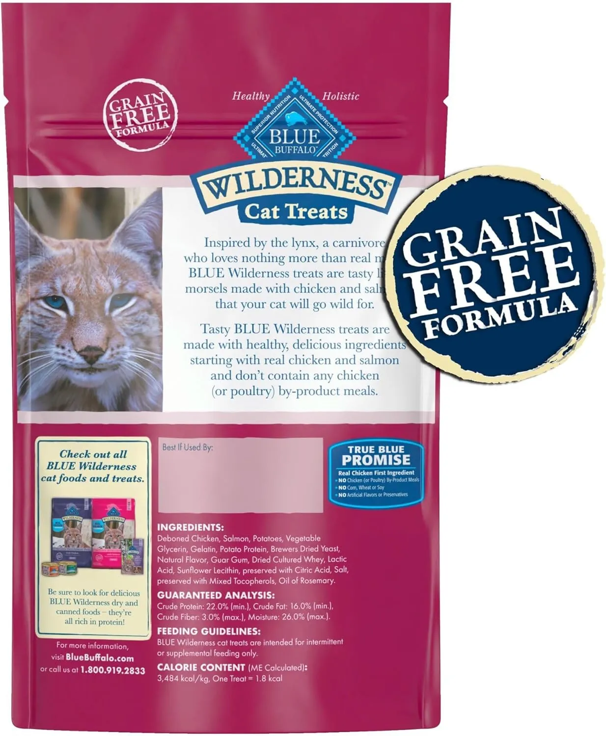 Blue Buffalo Wilderness Grain Free Soft-Moist Cat Treats, Chicken & Salmon 2-oz Bag
