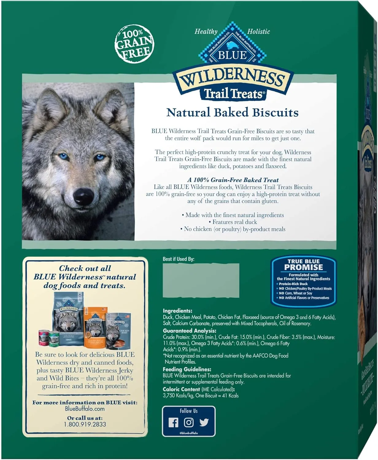 Blue Buffalo Wilderness Trail Treats High Protein Grain Free Dog Biscuits Crunchy Dog Treats, Duck Recipe, 36-oz Box