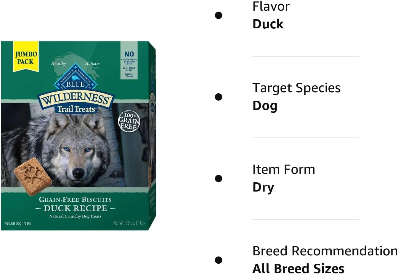 Blue Buffalo Wilderness Trail Treats High Protein Grain Free Dog Biscuits Crunchy Dog Treats, Duck Recipe, 36-oz Box