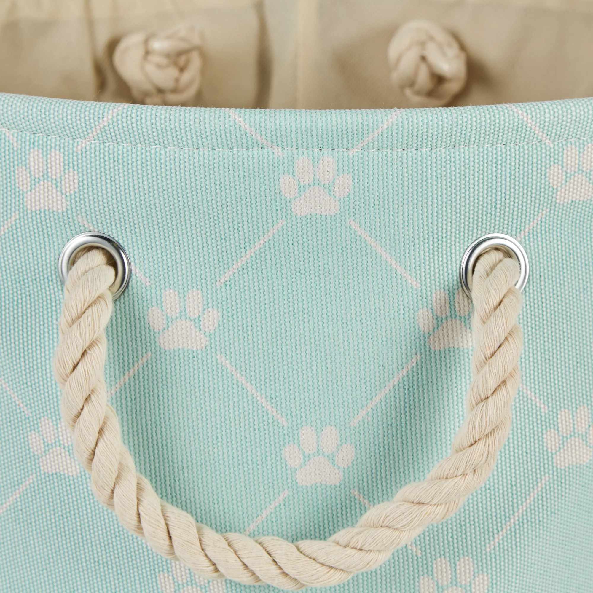 Bone Dry Collapsible Pet Storage Bin, Trellis Paw Print, Aqua, Small - 14x8x9"
