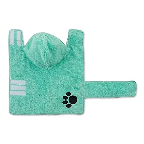 Bone Dry Pet Robe Collection, Embroidered Absorbent Microfiber Bath Robe with Adjustable Closure, for Dogs & Cats, Medium, Stonewash Blue