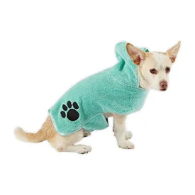 Bone Dry Pet Robe Collection, Embroidered Absorbent Microfiber Bath Robe with Adjustable Closure, for Dogs & Cats, Medium, Stonewash Blue