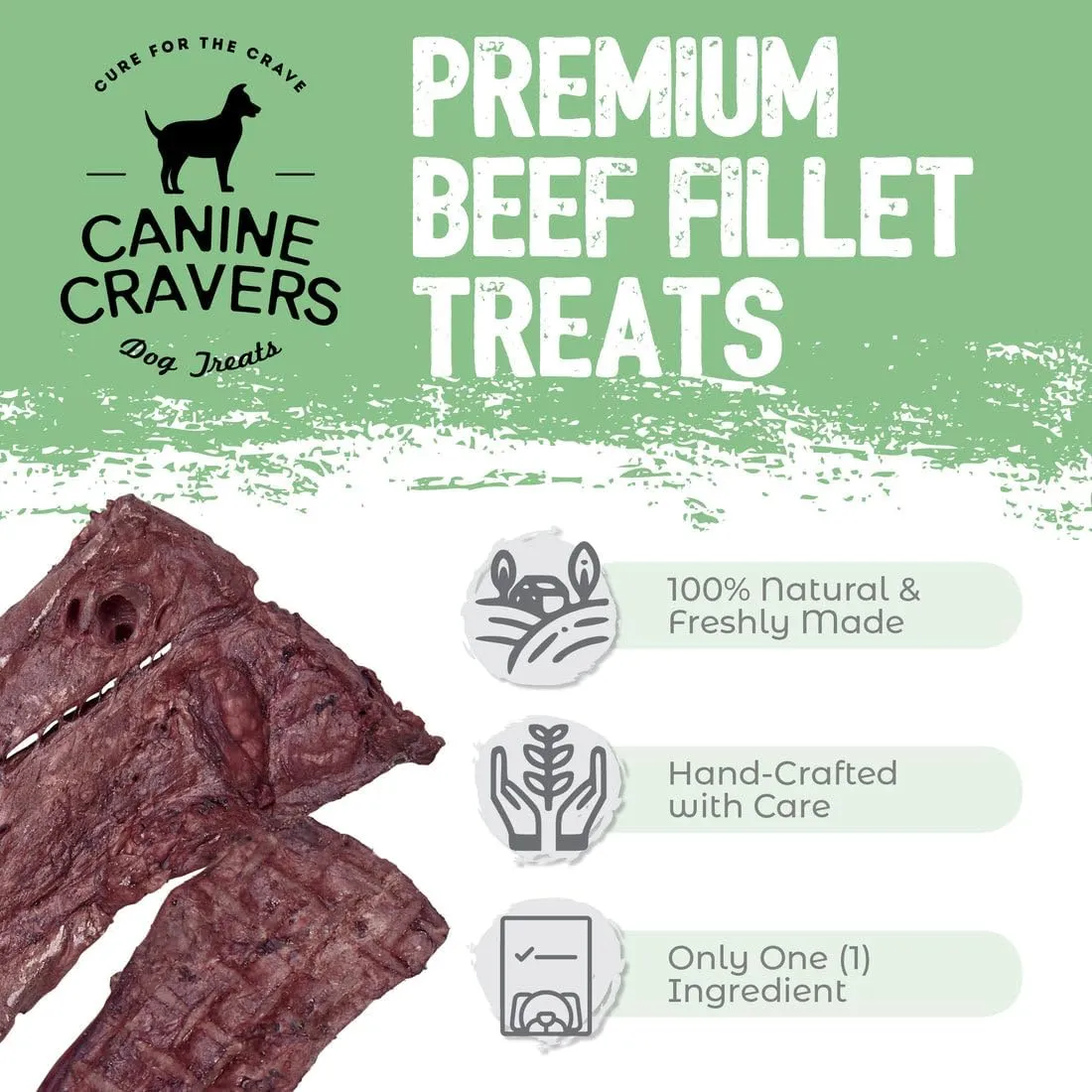 Canine Cravers Single Ingredient Dog Treats  Premium Beef Fillets - Human Grade Air Dried Hypoallergenic Pet Food  Grain, Gluten, and Soy Free  100% All Natural - 5.3 oz