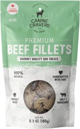 Canine Cravers Single Ingredient Dog Treats  Premium Beef Fillets - Human Grade Air Dried Hypoallergenic Pet Food  Grain, Gluten, and Soy Free  100% All Natural - 5.3 oz