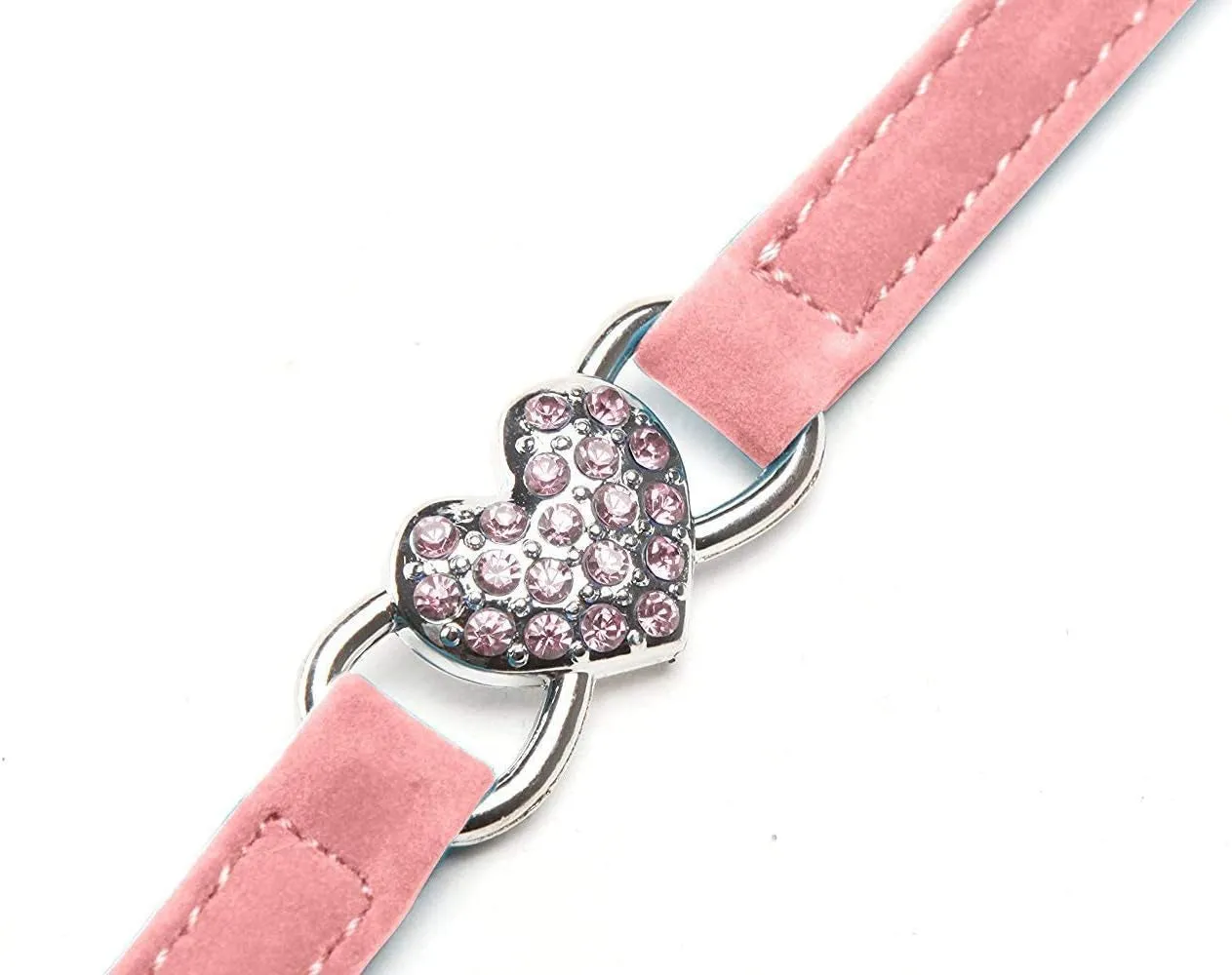 Cat Collar with Crystal Heart Charm and Bells 8-11 Inches(Black Red Pink Blue)