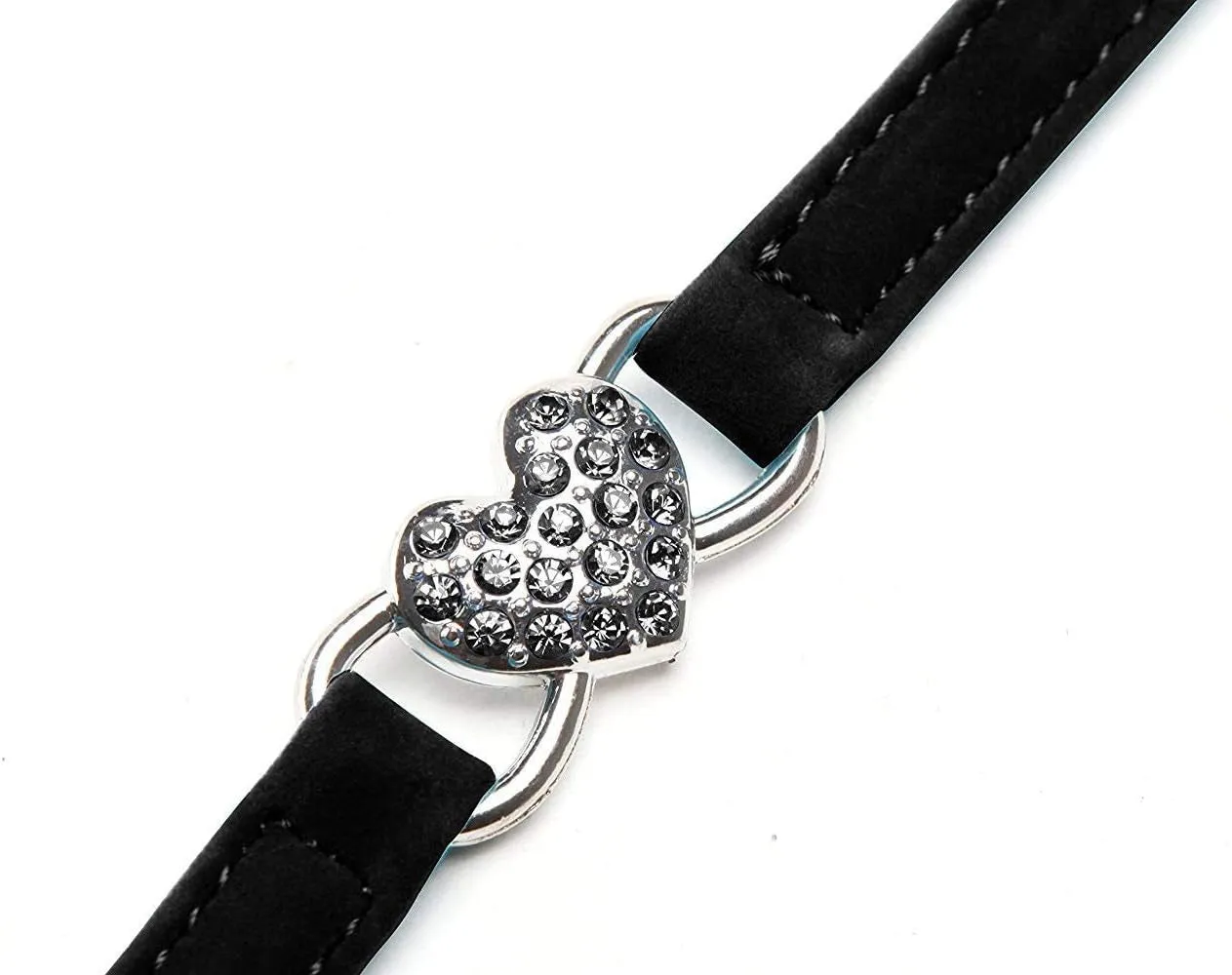 Cat Collar with Crystal Heart Charm and Bells 8-11 Inches(Black Red Pink Blue)