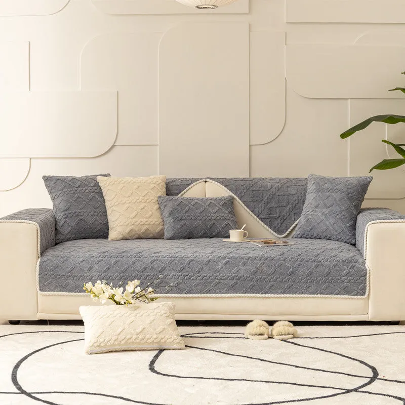 Cecily Velvet Textured Geometric Sofa Slipcover