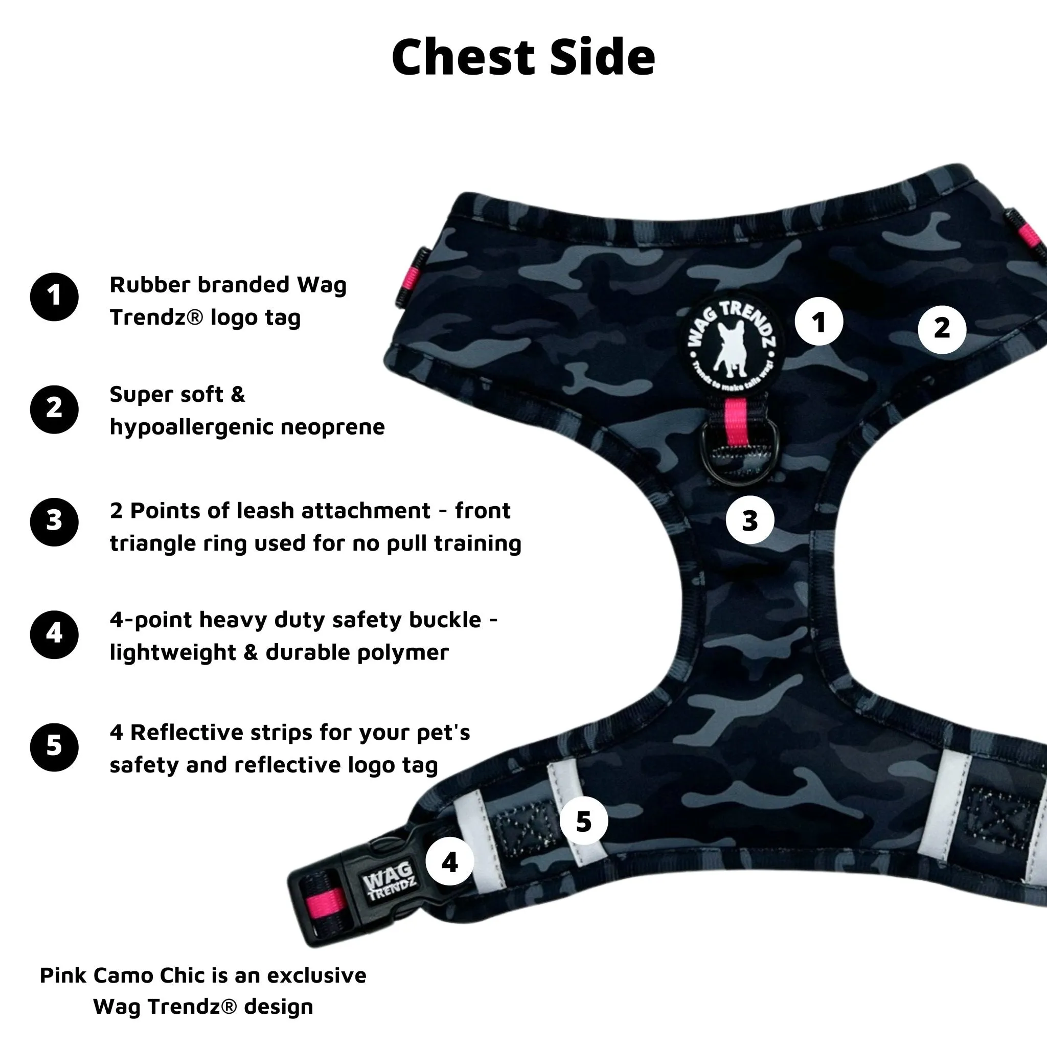 Dog Collar, Harness and Leash Set | Camo Chic (SHēk) Pink