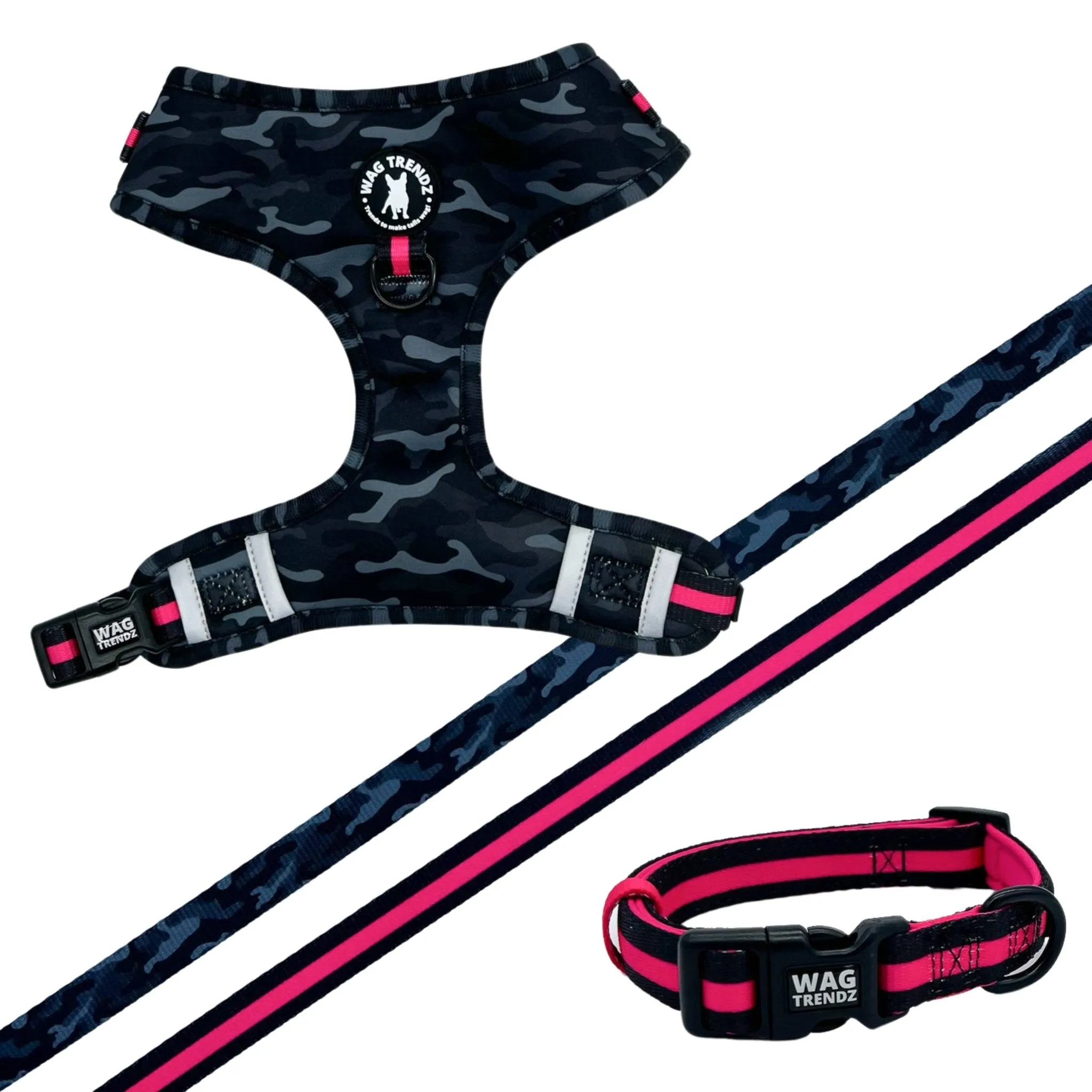 Dog Collar, Harness and Leash Set | Camo Chic (SHēk) Pink