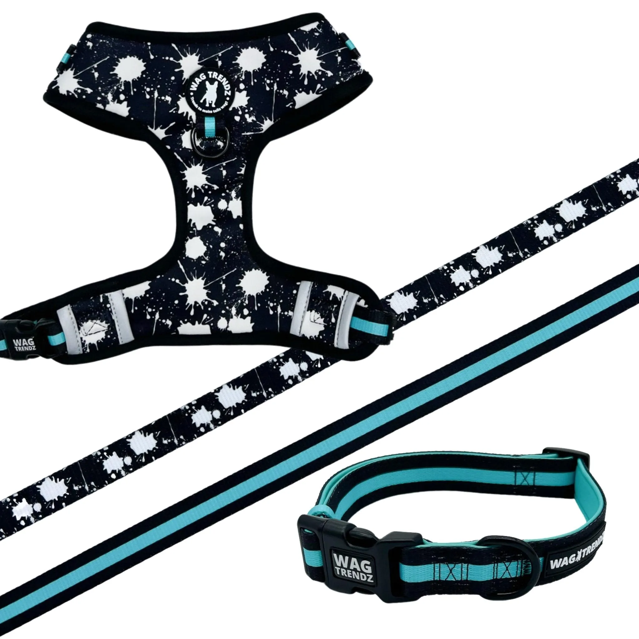 Dog Collar, Harness and Leash Set | Splatter Swagger