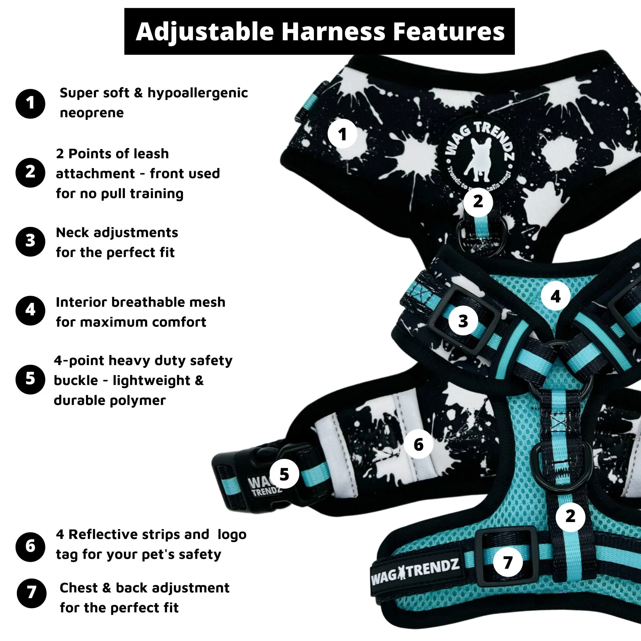 Dog Collar, Harness and Leash Set | Splatter Swagger