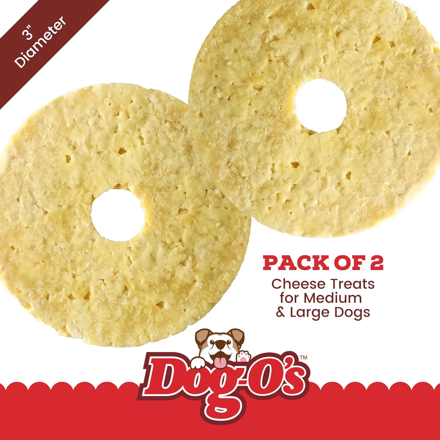 Dog-Os Cheesy Chompers, All-Natural, Made in The USA, Grain Free, Real Cheese Treats for Medium & Large Dogs (Pack of 2 Crunchy Treats)
