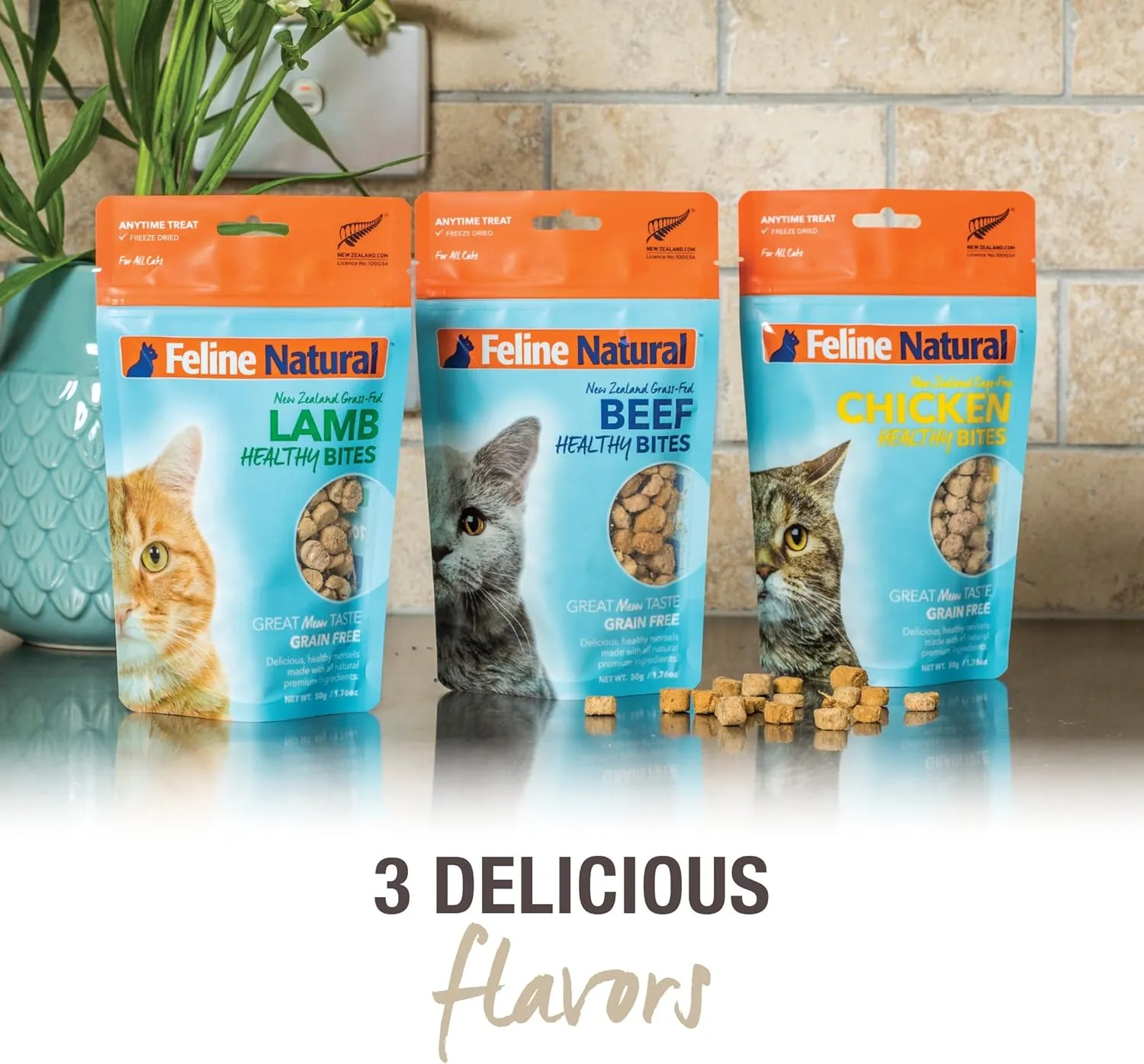 Feline Natural Freeze Dried Cat Treats  Grain-Free, Chicken Flavor, 1.76oz  Natural, Single-Ingredient Snacks from New Zealand