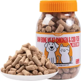 Freeze Dried Raw Bone Meat Chicken Cod Cat Dog Treats - All Natural Healthy Pet Training Treats Or Food Topper High Protein Healthy Grain Free Cat Food (85g)