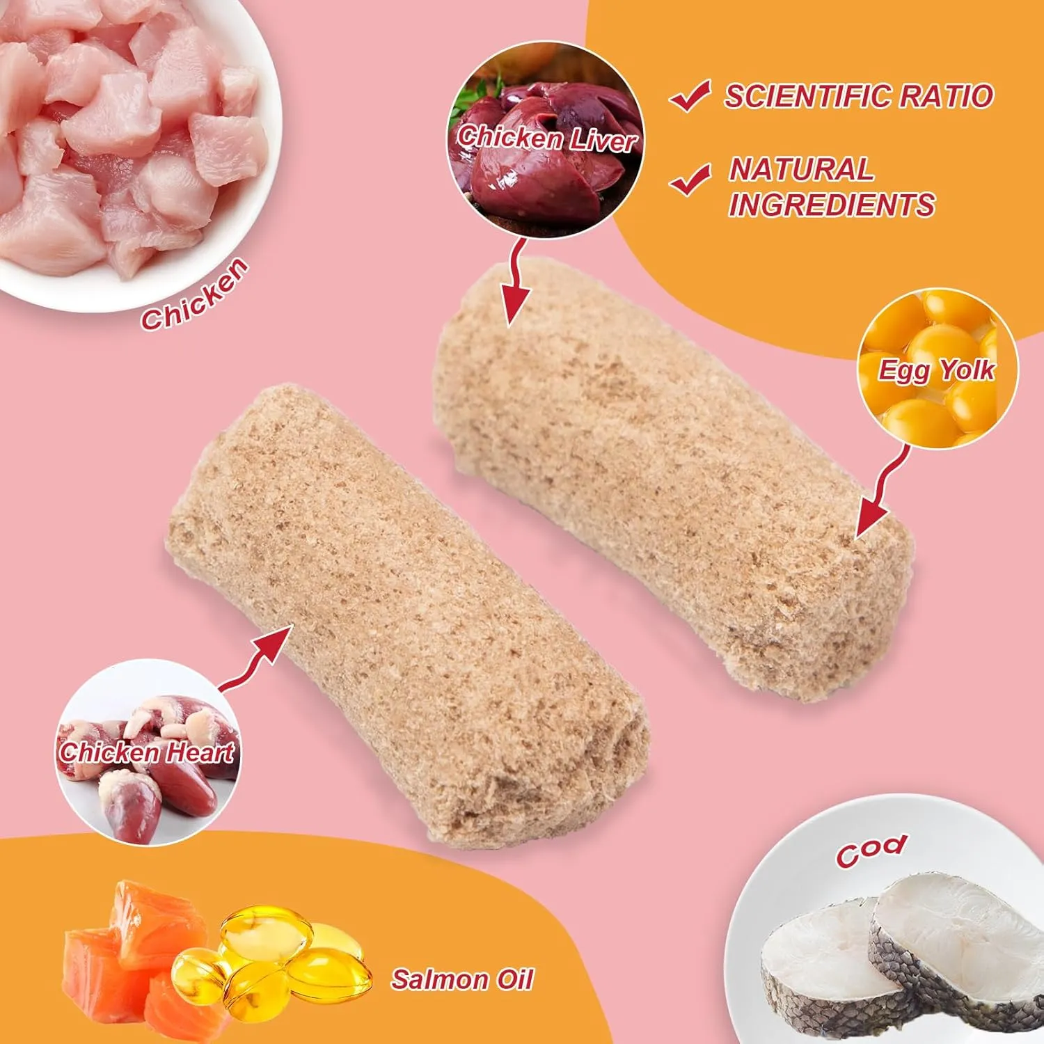 Freeze Dried Raw Bone Meat Chicken Cod Cat Dog Treats - All Natural Healthy Pet Training Treats Or Food Topper High Protein Healthy Grain Free Cat Food (85g)